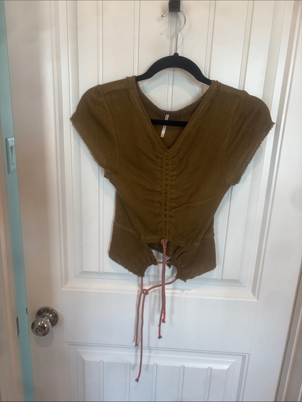 Olive Green Knit Drawstring Women's Top